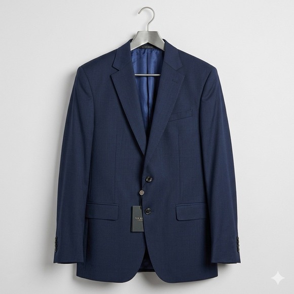 NWT Ted Baker $848 London Men 42 L Long Jay CT Blazer Navy Blue Wool Notch